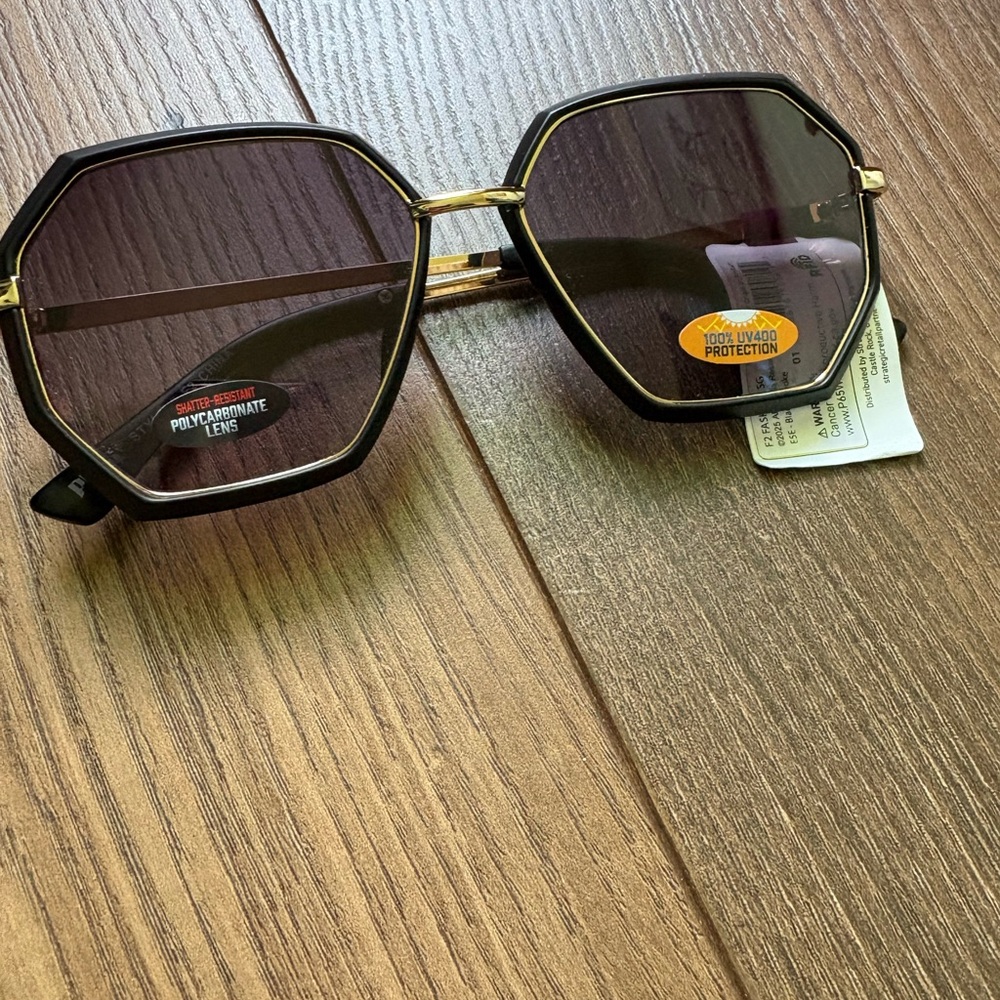 PUGS Women’s Black and Gold Geometric Sunglasses with UV Protection